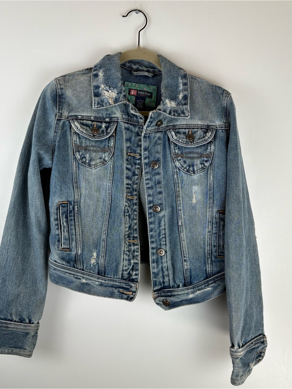 Duck Head Jeans Womens X Large Distressed Denim Jacket Trucker Button Blue